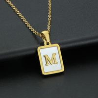Fashion Letter Stainless Steel Inlay Shell Pendant Necklace 1 Piece sku image 13