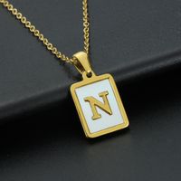 Fashion Letter Stainless Steel Inlay Shell Pendant Necklace 1 Piece sku image 14