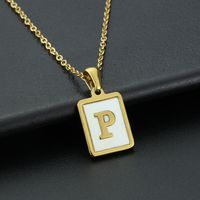 Fashion Letter Stainless Steel Inlay Shell Pendant Necklace 1 Piece sku image 16