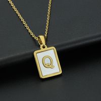 Fashion Letter Stainless Steel Inlay Shell Pendant Necklace 1 Piece sku image 17