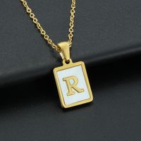 Fashion Letter Stainless Steel Inlay Shell Pendant Necklace 1 Piece sku image 18