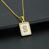 Fashion Letter Stainless Steel Inlay Shell Pendant Necklace 1 Piece sku image 19