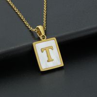 Fashion Letter Stainless Steel Inlay Shell Pendant Necklace 1 Piece sku image 20