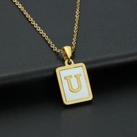 Fashion Letter Stainless Steel Inlay Shell Pendant Necklace 1 Piece sku image 21
