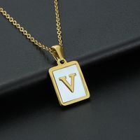 Fashion Letter Stainless Steel Inlay Shell Pendant Necklace 1 Piece sku image 22