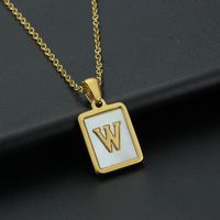 Fashion Letter Stainless Steel Inlay Shell Pendant Necklace 1 Piece sku image 23