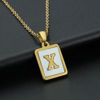 Fashion Letter Stainless Steel Inlay Shell Pendant Necklace 1 Piece sku image 24