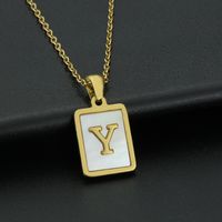 Fashion Letter Stainless Steel Inlay Shell Pendant Necklace 1 Piece sku image 25
