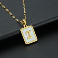 Fashion Letter Stainless Steel Inlay Shell Pendant Necklace 1 Piece sku image 26