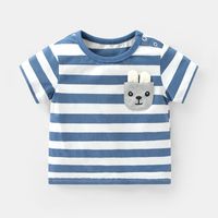 Fashion Stripe Bear Patchwork 100% Cotton Spandex T-shirts & Shirts sku image 7