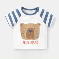 Fashion Stripe Bear Patchwork 100% Cotton Spandex T-shirts & Shirts sku image 13