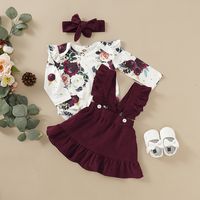 Fashion Flower Bow Knot Button Girls Clothing Sets main image 2