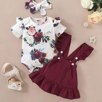 Fashion Flower Bow Knot Button Girls Clothing Sets sku image 2