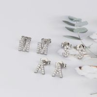 Fashion Letter Copper Inlay Zircon Ear Studs 1 Pair main image 4