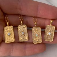 302 Stainless Steel 304 Stainless Steel Artificial Opal Retro Plating Geometric Opal Pendant Necklace main image 1