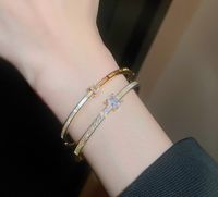 Fashion Square Copper Inlay Zircon Bangle 1 Piece main image 1