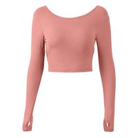 Sports Solid Color Artificial Cotton Round Neck Backless Active Tops Crop Top main image 3