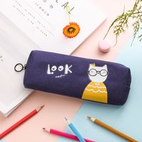 Cute Simple Creative Cat Canvas Pencil Case Female Student Large Capacity sku image 3