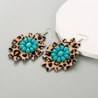 1 Pair Elegant Leopard Plating Inlay Pu Leather Alloy Turquoise Silver Plated Ear Hook main image 4