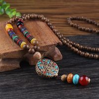 1 Piece Ethnic Style Round Wood Soft Clay Copper Beaded Unisex Necklace sku image 7