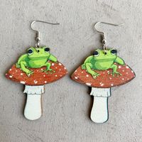 1 Pair Fashion Mushroom Frog Wood Patchwork Women's Drop Earrings sku image 1