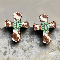 1 Pair Retro Cactus Cows Leopard Wood Women's Ear Studs sku image 10