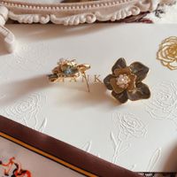 1 Paar Retro Blume Legierung Emaille Künstliche Perlen Frau Ohrstecker main image 4