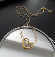 Fashion Heart Shape Titanium Steel Inlaid Gold Pendant Necklace 1 Piece main image 4