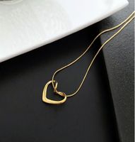Fashion Heart Shape Titanium Steel Inlaid Gold Pendant Necklace 1 Piece main image 1