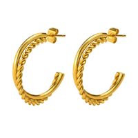 1 Pair Simple Style C Shape Twist Plating Stainless Steel Gold Plated Ear Studs main image 3
