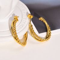 1 Pair Simple Style C Shape Twist Plating Stainless Steel Gold Plated Ear Studs main image 1