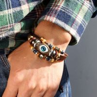 1 Piece Retro Devil's Eye Pu Leather Alloy Beaded Unisex Bracelets main image 5