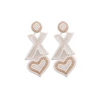 1 Pair Fashion Heart Shape Beaded Sequin Handmade Women's Drop Earrings sku image 2