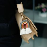 Bohemian Rainbow Alloy Cotton Thread Braid Bag Pendant Keychain main image 4