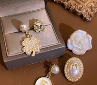 Moda Oval Flor Mariposa Cobre Embutido Diamantes De Imitación Perla Mujeres Broches main image 2