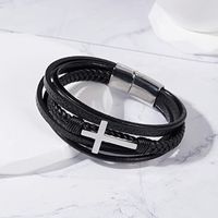 Fashion Cross Rectangle Stainless Steel Pu Leather Braid Unisex Bracelets sku image 14