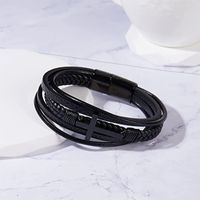 Fashion Cross Rectangle Stainless Steel Pu Leather Braid Unisex Bracelets sku image 12