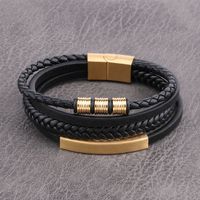Fashion Cross Rectangle Stainless Steel Pu Leather Braid Unisex Bracelets sku image 1