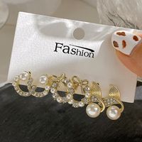 3 Paires Mode Géométrique Alliage Placage Perles Artificielles Strass Femmes Des Boucles D'oreilles sku image 3