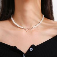 Pearl Retro Simple Necklace Heart Pendant Clavicle Chain Wholesale sku image 1