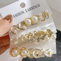 3 Paires Mode Géométrique Alliage Placage Perles Artificielles Strass Femmes Des Boucles D'oreilles main image 1