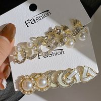 3 Paires Mode Géométrique Alliage Placage Perles Artificielles Strass Femmes Des Boucles D'oreilles main image 5