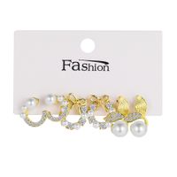 3 Pairs Fashion Geometric Alloy Plating Artificial Pearls Rhinestones Women's Earrings main image 6