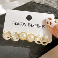 3 Paires Mode Géométrique Alliage Placage Perles Artificielles Strass Femmes Des Boucles D'oreilles sku image 2
