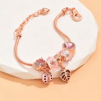 Wholesale Jewelry Sweet Classic Style Leaves Beetles Zinc Alloy Artificial Rhinestones Rose Gold Plated Plating Inlay Bracelets sku image 1