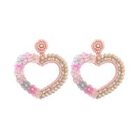 1 Pair Retro Heart Shape Bead/sequins Handmade Women's Drop Earrings sku image 1