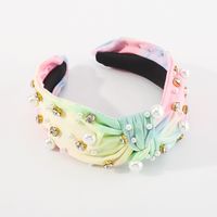 Women's Retro Simple Style Gradient Color Cloth Knot Inlay Artificial Rhinestones Artificial Pearls Hair Band main image 3