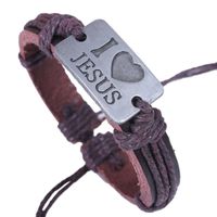 1 Stück Vintage-stil Brief Legierung Leder Unisex Armbänder main image 1