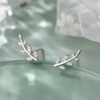 Style Simple Feuille Argent Sterling Placage Strass Boucles D'oreilles 1 Paire main image 1
