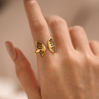 Fashion Butterfly Stainless Steel Plating Rhinestones Open Ring 1 Piece main image 4